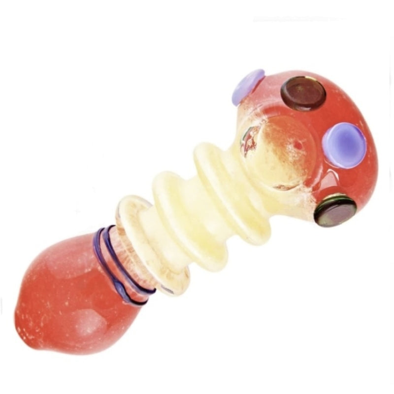 5" Thick Glass Hand Pipe 150gm with 3 Rings and 4 Buttons on Bowl Assorted Colors