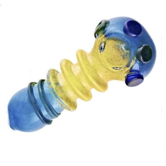 5" Thick Glass Hand Pipe 150gm with 3 Rings and 4 Buttons on Bowl Assorted Colors