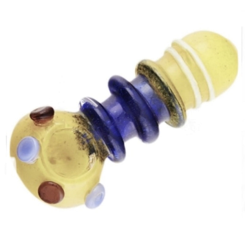 5" Thick Glass Hand Pipe 150gm with 3 Rings and 4 Buttons on Bowl Assorted Colors