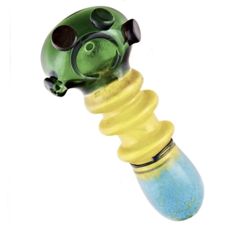 5" Thick Glass Hand Pipe 150gm with 3 Rings and 4 Buttons on Bowl Assorted Colors