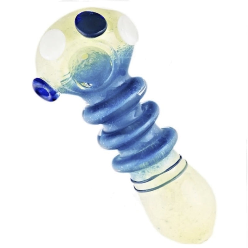 5" Thick Glass Hand Pipe 150gm with 3 Rings and 4 Buttons on Bowl Assorted Colors