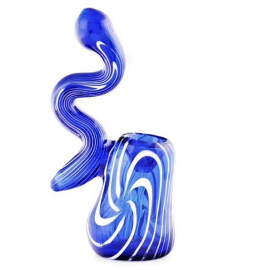 Color Glass 5.5" Bubbler with White Stripes Spiral Artwork and Swirling Unique Handles Assorted Colors