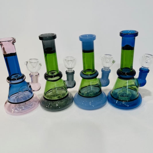 6" Straight Neck Beaker Water Pipe with Color Tube Glass and Disc Showerhead Perc