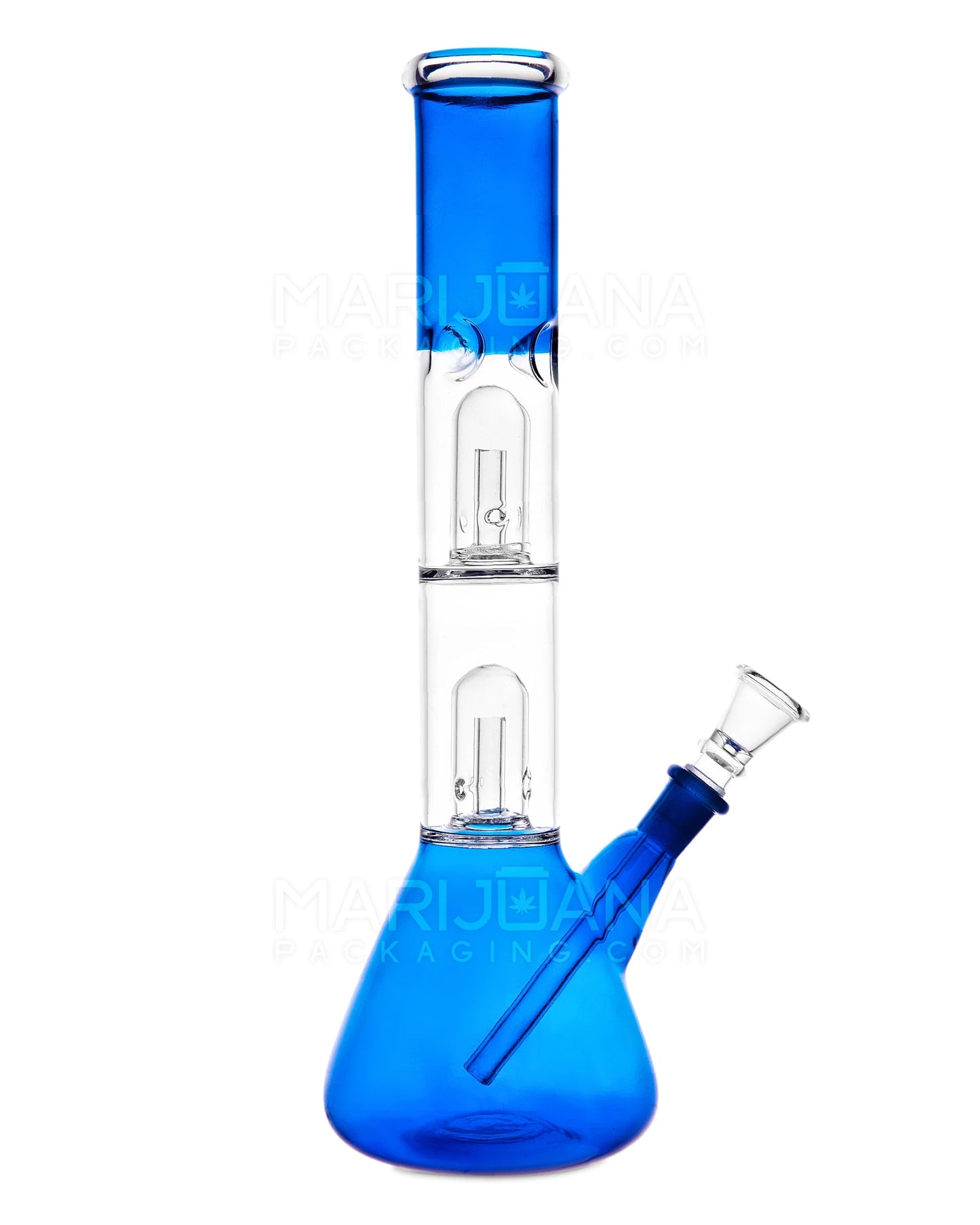 Double Chamber | Straight Neck Dome Perc Glass Beaker Water Pipe w/ Ice Catcher | 12in Tall - 14mm Bowl - Assorted