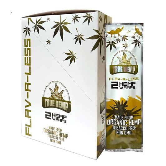 FULL BOX True Hemp All Natural Non GMO 2 Count Per Pouch Pack of 25 (Flav-R-Less) Hemp Wraps