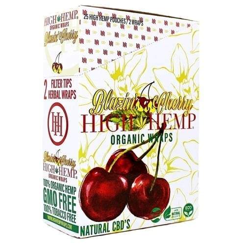 High Hemp Organic Wraps Blazin' Cherry 25 Count Per Display - 25 Packs of 2 (50 Total)