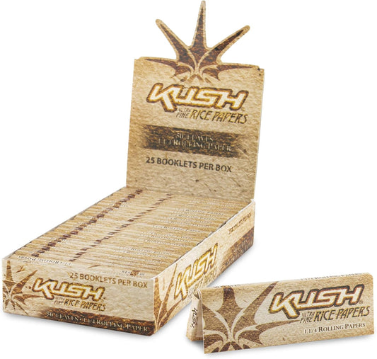 Full Box 25 Packs KUSH Ultra Fine Rice Paper 1 1/4 Cigarette Rolling Papers Wholesale ✅